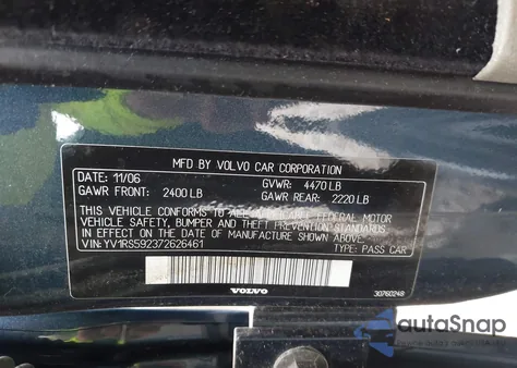 2007 Volvo S60 2.5T from USA, damaged, VIN YV1RS592372626461